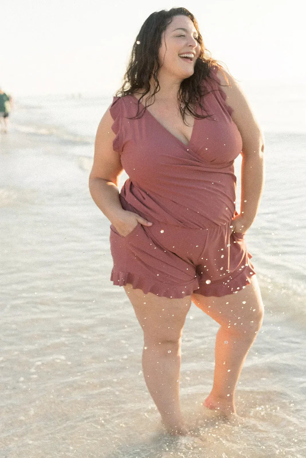 Sleeveless one piece swimsuit